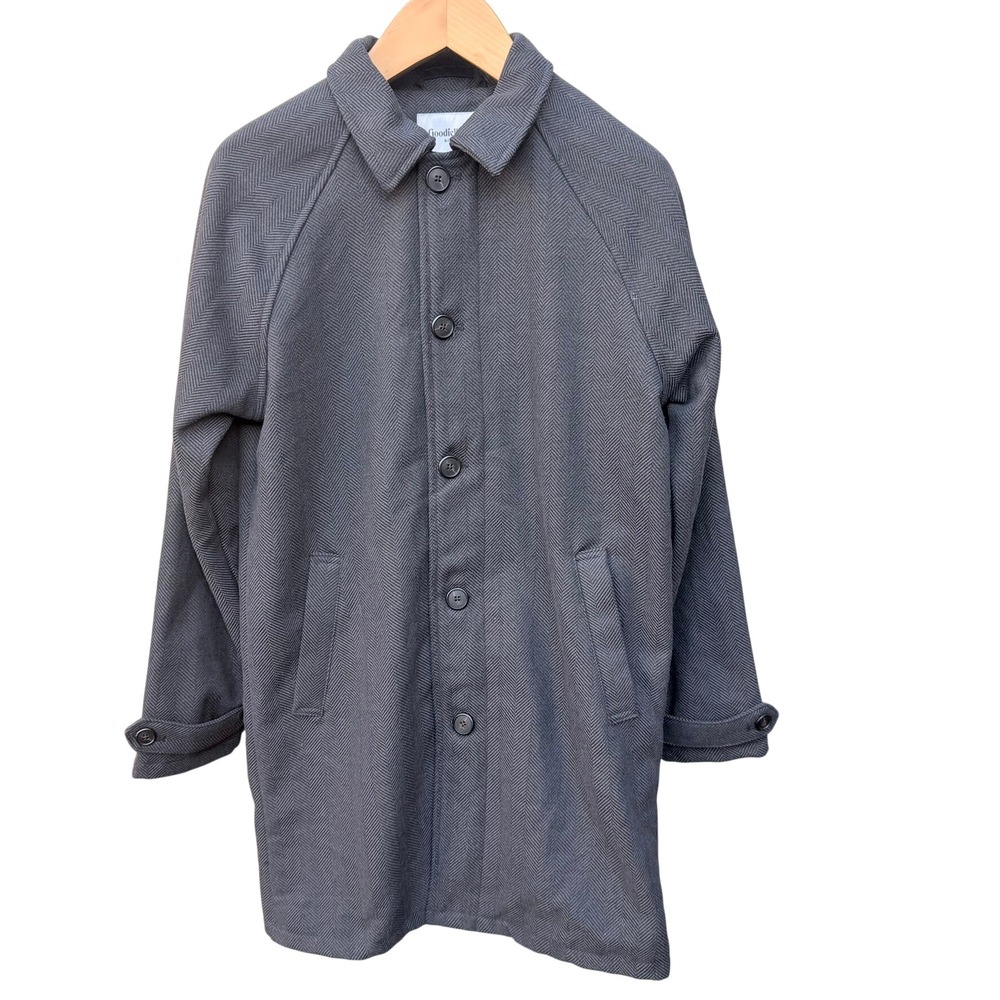 Goodfellow & Co Mens S Grey Herringbone Polyester Overcoat Button Front Car Coat